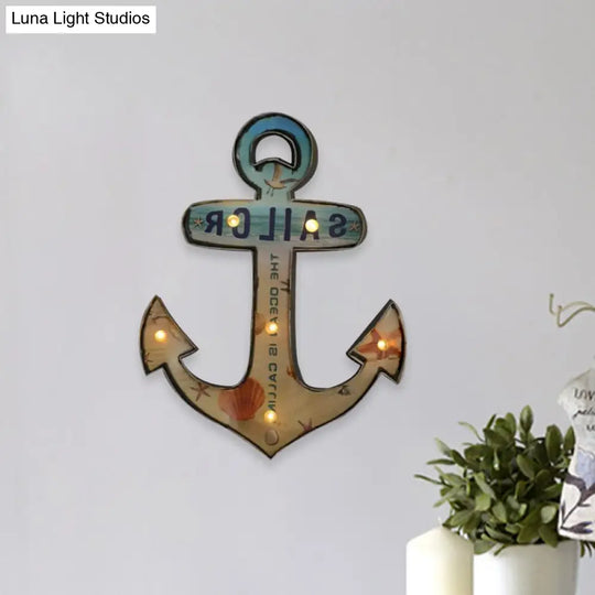 Beer/Car/Anchor Sign Battery Operated Led Flush Wall Sconce Night Light Modern Metallic Design In