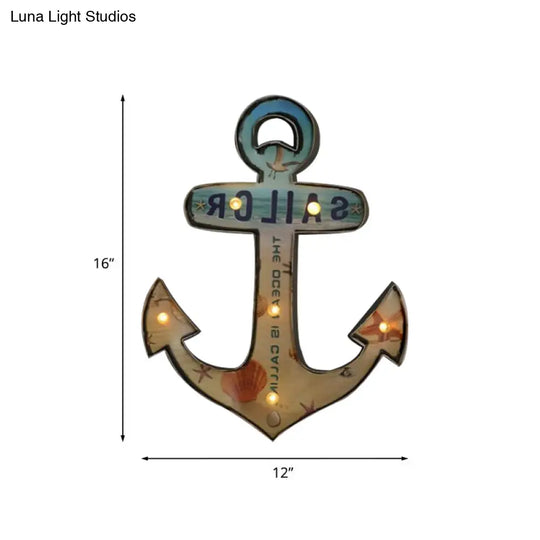 Beer/Car/Anchor Sign Battery Operated Led Flush Wall Sconce Night Light Modern Metallic Design In