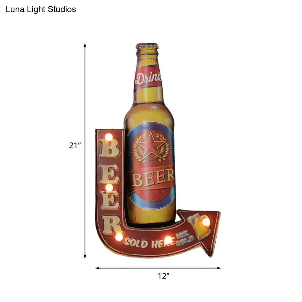 Beer/Car/Anchor Sign Battery Operated Led Flush Wall Sconce Night Light Modern Metallic Design In