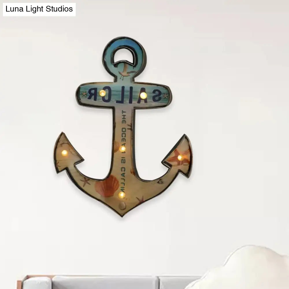 Beer/Car/Anchor Sign Battery Operated Led Flush Wall Sconce Night Light Modern Metallic Design In