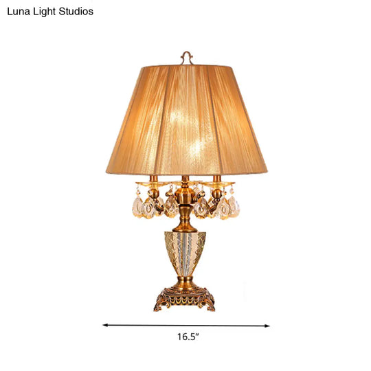 Beige 3-Light Table Lamp With Traditional Crystal Design For Bedroom