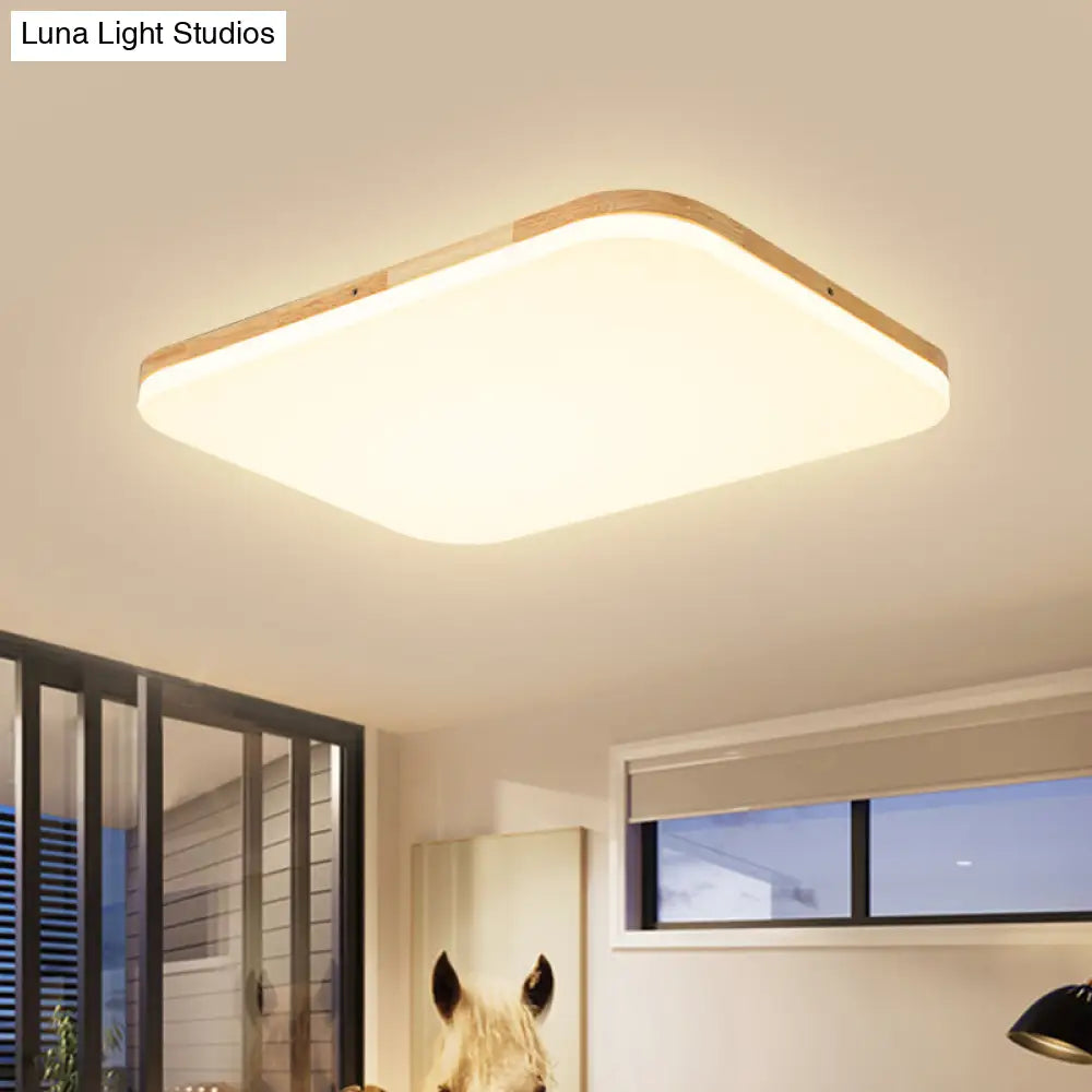 Beige Acrylic Flush Mount Ceiling Light For Living Room - 25.5/34 Rectangle Shape