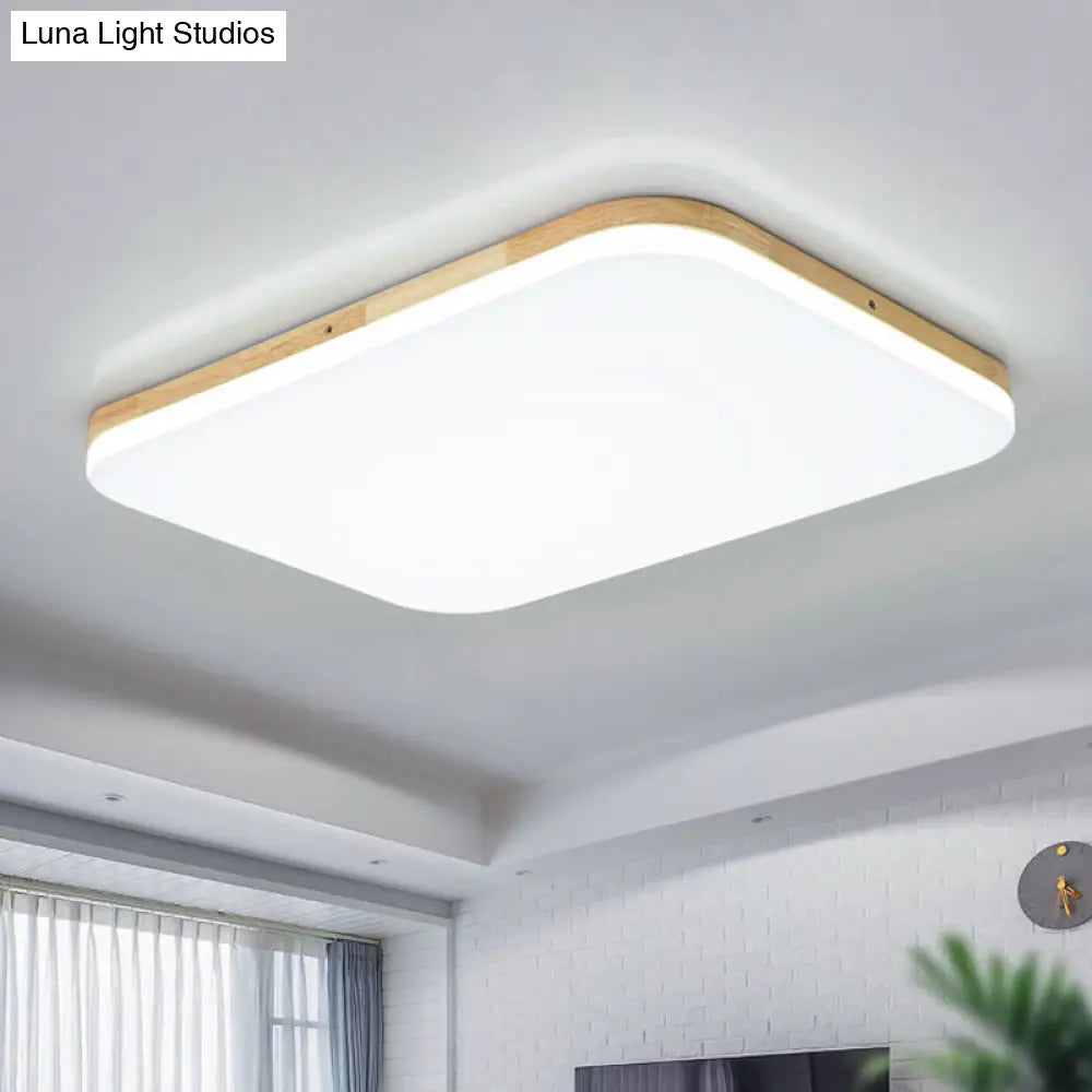 Beige Acrylic Flush Mount Ceiling Light For Living Room - 25.5/34 Rectangle Shape / 25.5