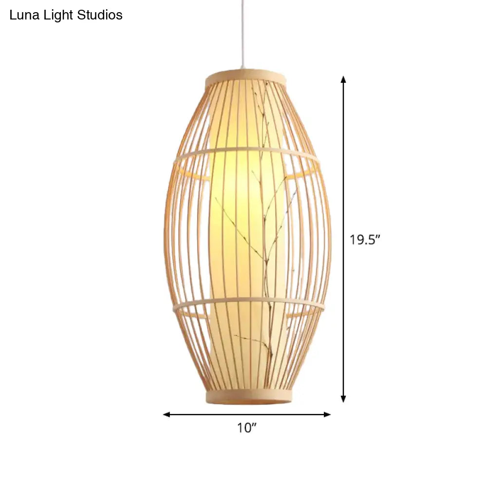 Beige Asian Pendant Light Fixture With Bamboo Shade - 14’/19.5’/31.5’ Wide