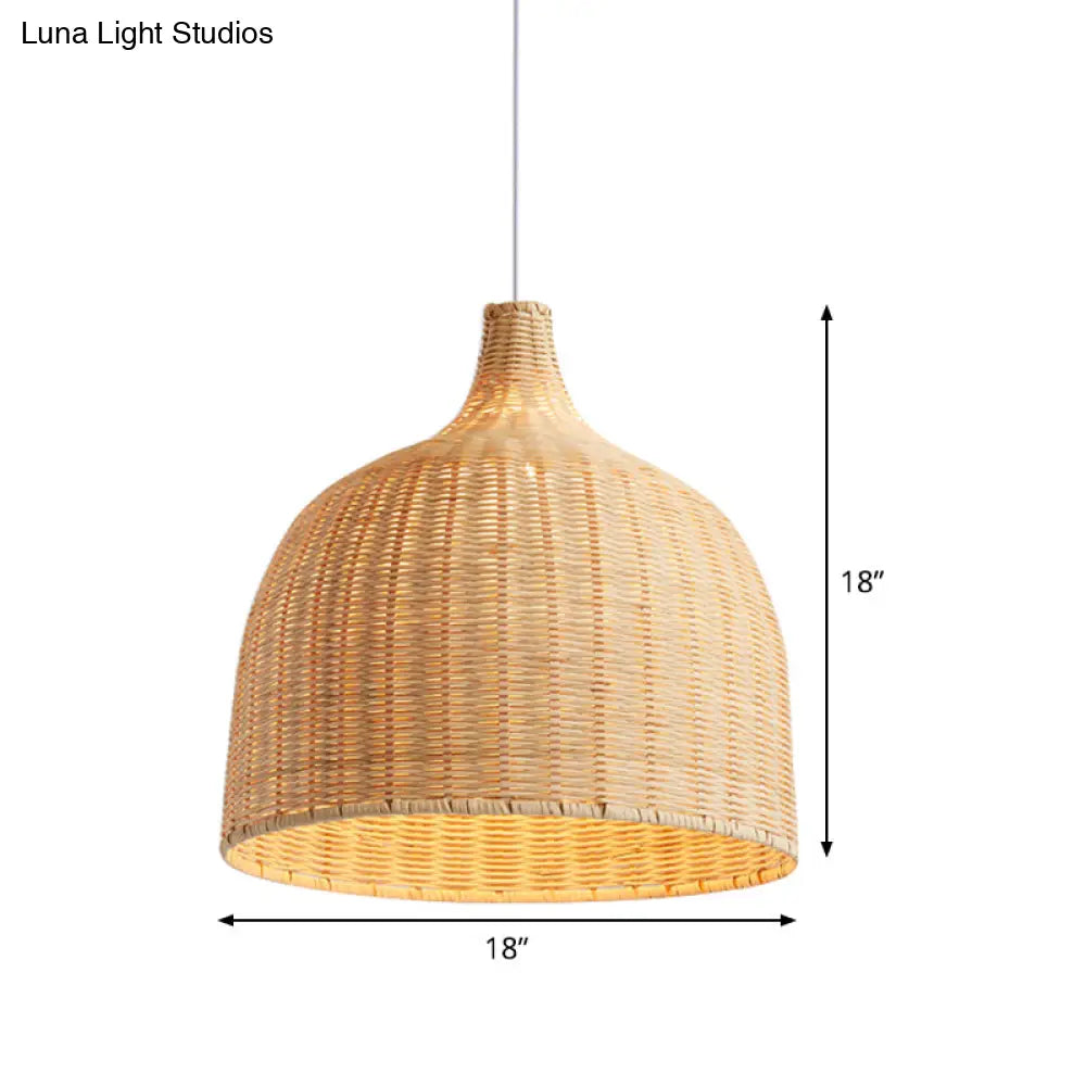 Beige Bamboo Ceiling Pendant Lamp - Asian Style Hanging Light Fixture 1 11 Or 18 Wide