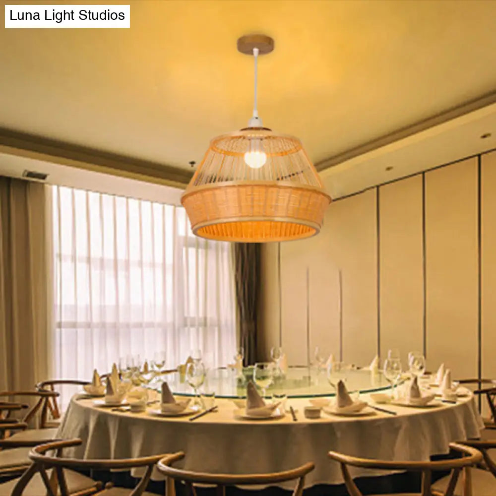 Beige Bamboo Pendant Ceiling Light - Asian-Inspired Fixture For Dining Room