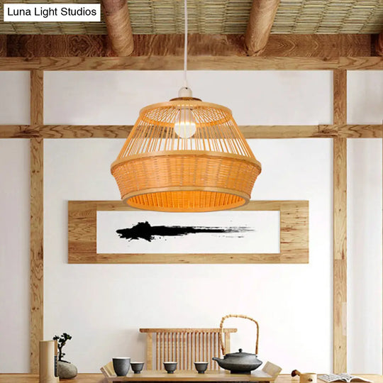 Beige Bamboo Pendant Ceiling Light - Asian Style Dining Room Fixture