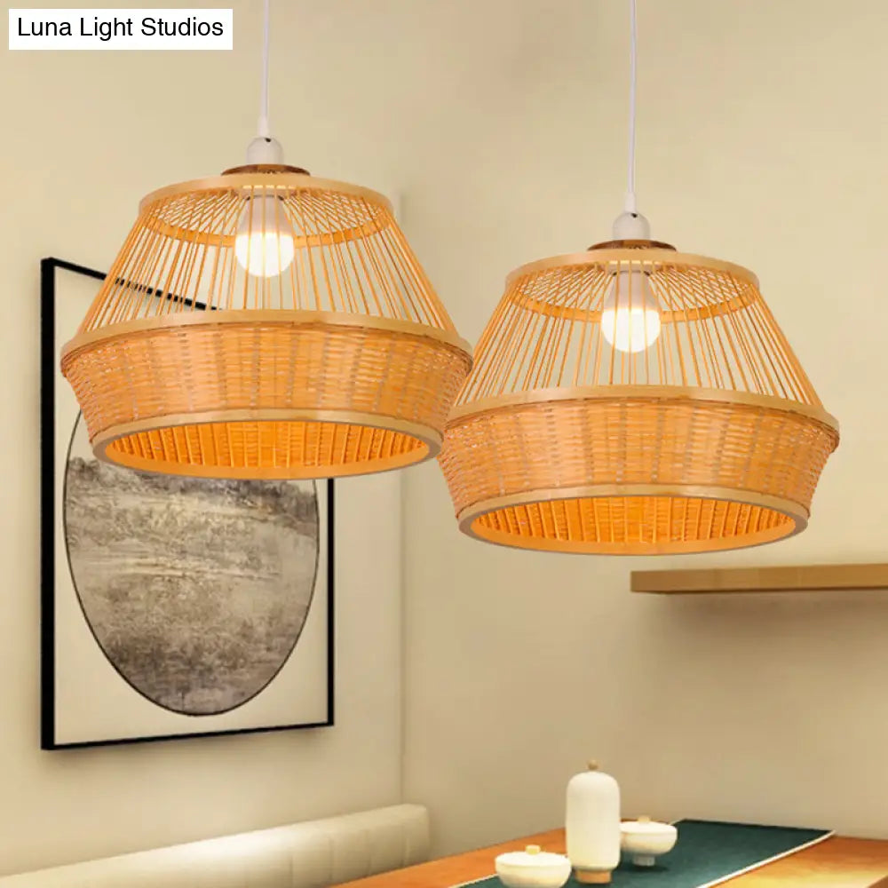 Beige Bamboo Pendant Ceiling Light - Asian-Inspired Fixture For Dining Room