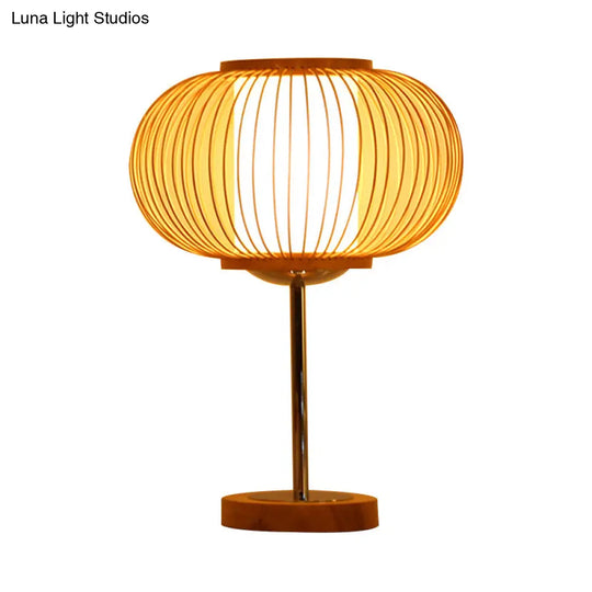 Beige Bamboo Shade Desk Light - 1 Bulb Living Room Task Lighting For An Asian Inspired Ambience