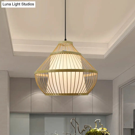 Beige Bamboo Shade Pendant Light - Asian Inspired Design