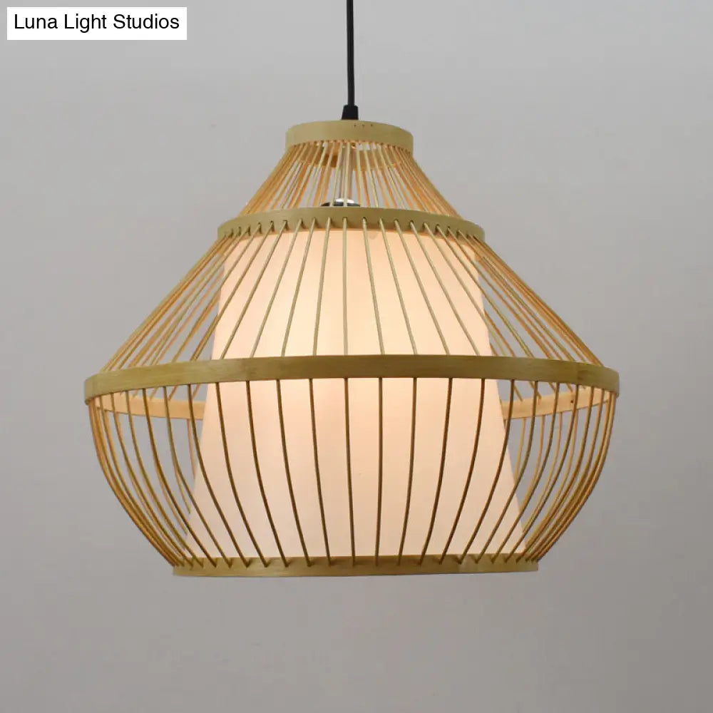 Beige Bamboo Shade Pendant Light - Asian Inspired Design