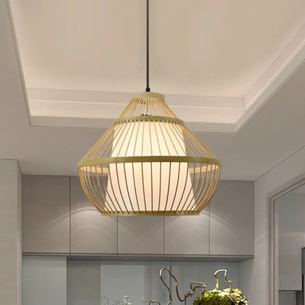 Beige Bamboo Shade Pendant Light - Asian Inspired Design