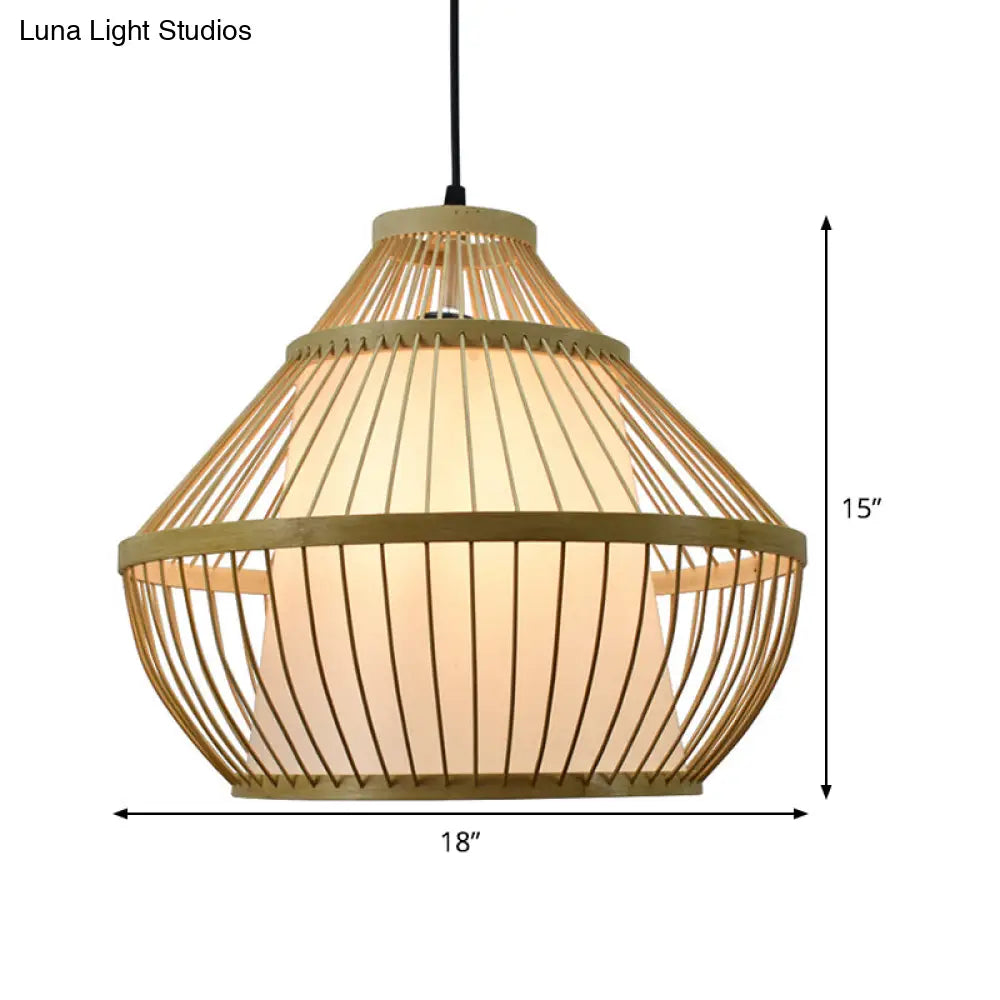 Beige Bamboo Shade Pendant Light - Asian Inspired Design