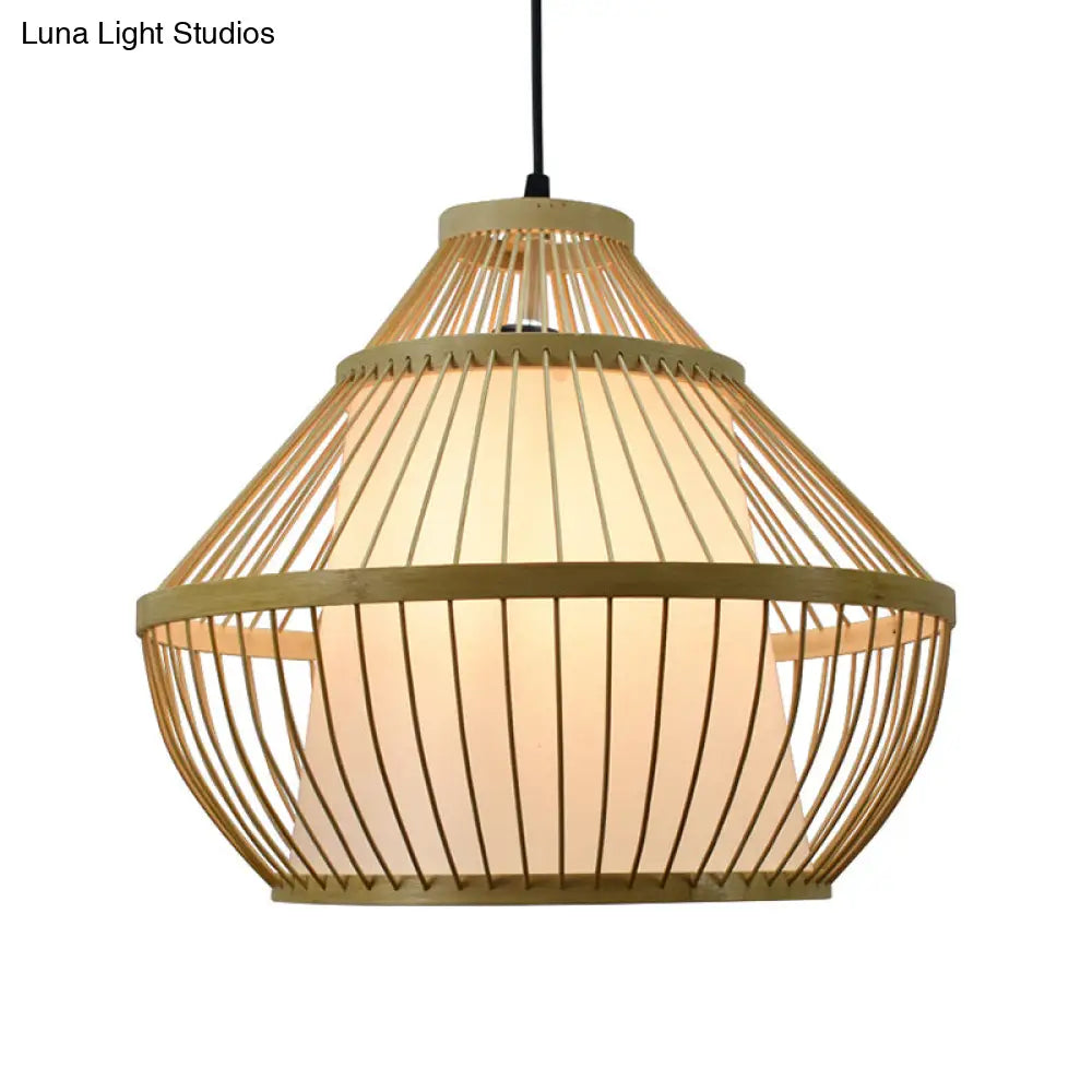 Beige Bamboo Shade Pendant Light - Asian Inspired Design