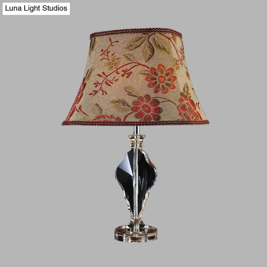 Beige Blossom Fabric Night Light Table Lamp - Rural Style With Crystal Base