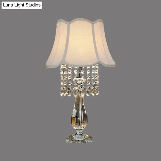 Beige/Burgundy/Sky Blue Traditional Nightstand Lamp With Crystal Beads And Bell/Pleated Shade For