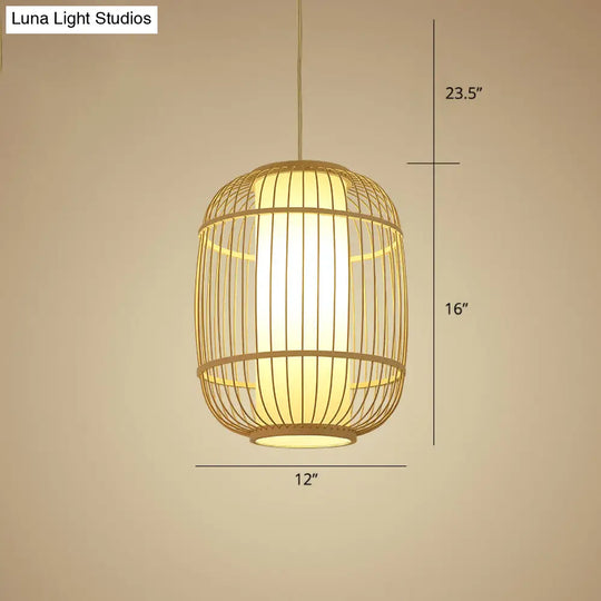 Beige Chinese Lantern Pendant With Bamboo Shade