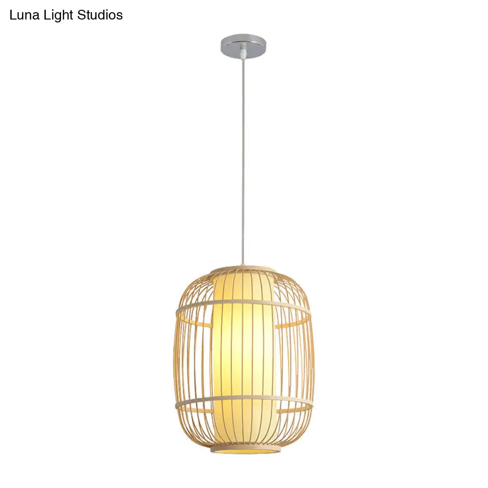 Beige Chinese Lantern Pendant With Bamboo Shade