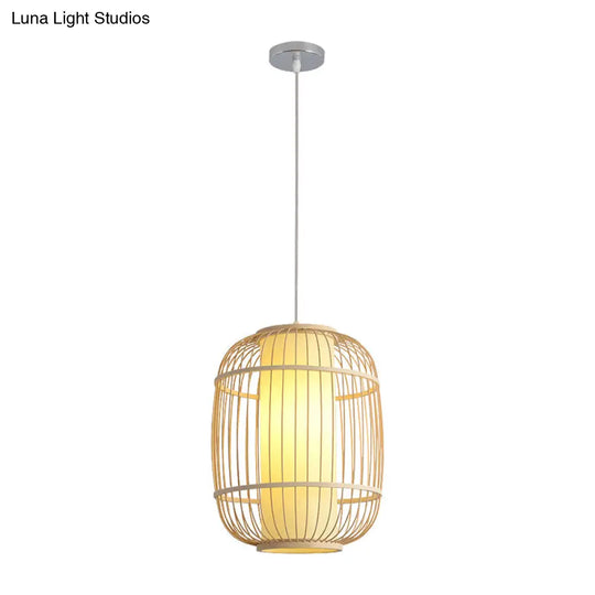 Beige Chinese Lantern Pendant With Bamboo Shade