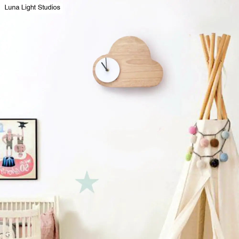 Beige Cloud Cartoon Wall Lamp With Clock For Boys And Girls Bedroom Lighting