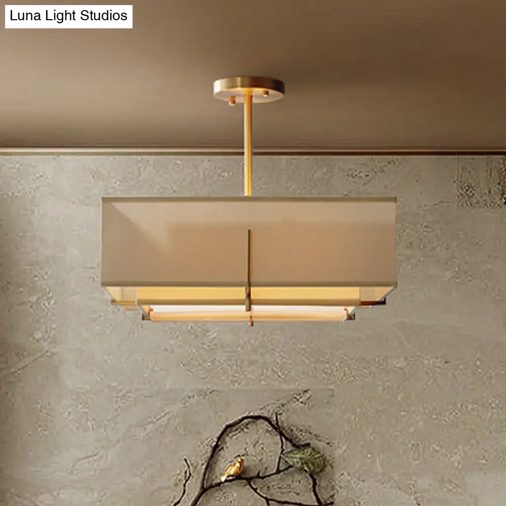 Beige Colonialism Fabric Pendant Chandelier - Square Hanging Light Fixture For Living Room

Note: