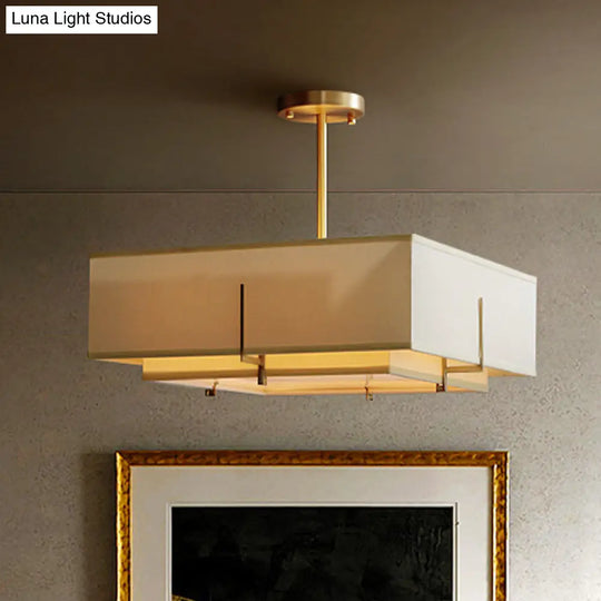 Beige Colonialism Fabric Pendant Chandelier - Square Hanging Light Fixture For Living Room

Note: