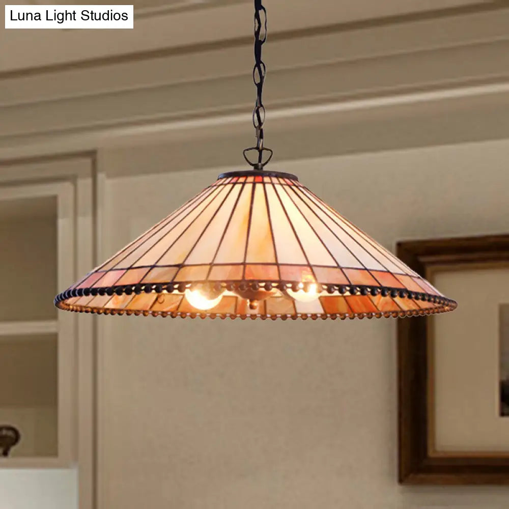 Beige Cut Glass Tiffany-Style Pendant Lamp - Wide Flare Design Suspension Lighting Fixture With 1