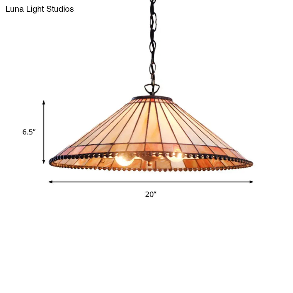 Beige Cut Glass Tiffany-Style Pendant Lamp - Wide Flare Design Suspension Lighting Fixture With 1