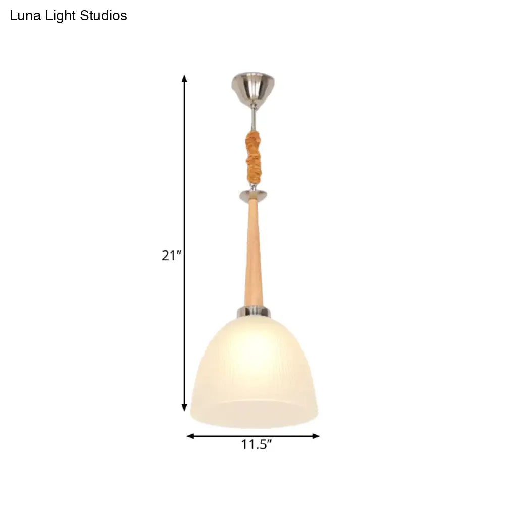 Beige Dome Pendant Light With White Glass Shade 11.5/14 Wide