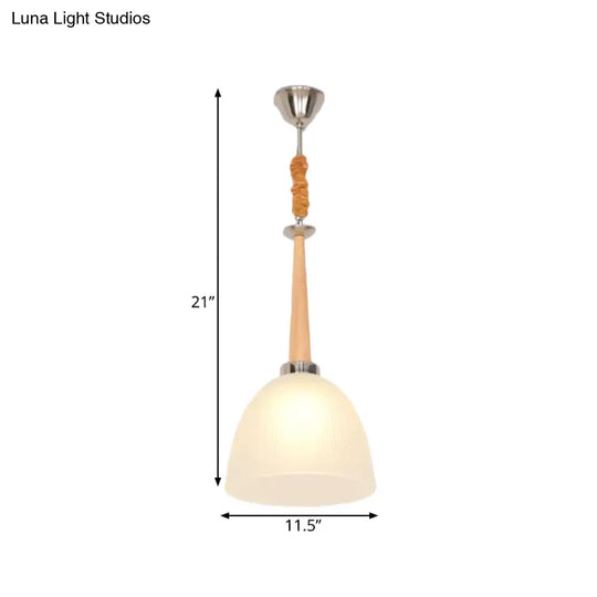 Beige Dome Pendant Light With White Glass Shade 11.5/14 Wide