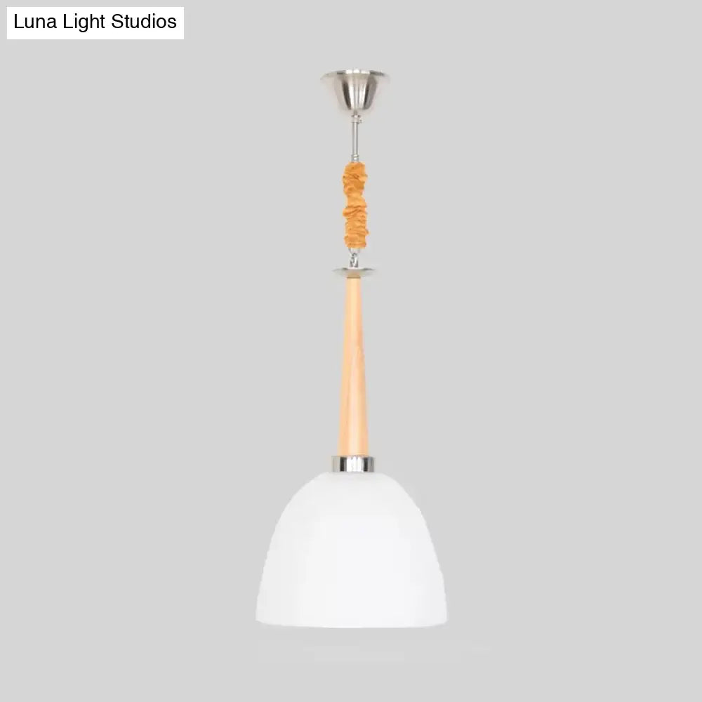 Beige Dome Pendant Light With White Glass Shade 11.5/14 Wide