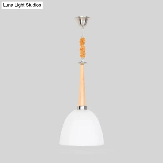 Beige Dome Pendant Light With White Glass Shade 11.5/14 Wide