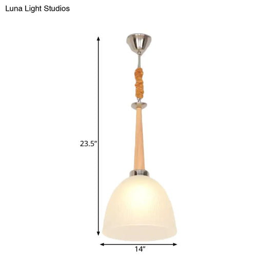 Beige Dome Pendant Lamp With Prismatic Glass Shade - 11.5’/14’ Wide