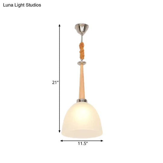 Beige Dome Pendant Lamp With Prismatic Glass Shade - 11.5’/14’ Wide