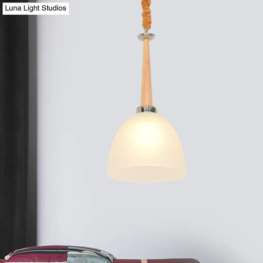 Beige Dome Pendant Light With White Glass Shade 11.5/14 Wide / 11.5