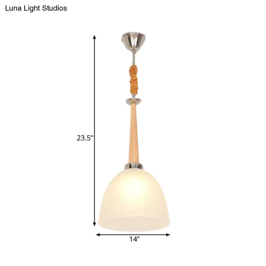 Beige Dome Pendant Light With White Glass Shade 11.5/14 Wide