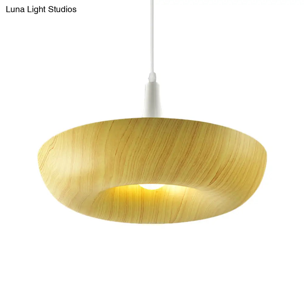 Beige Donut Hanging Light: Minimalist Aluminum Pendant Lamp With Wood Grain Texture – Perfect For