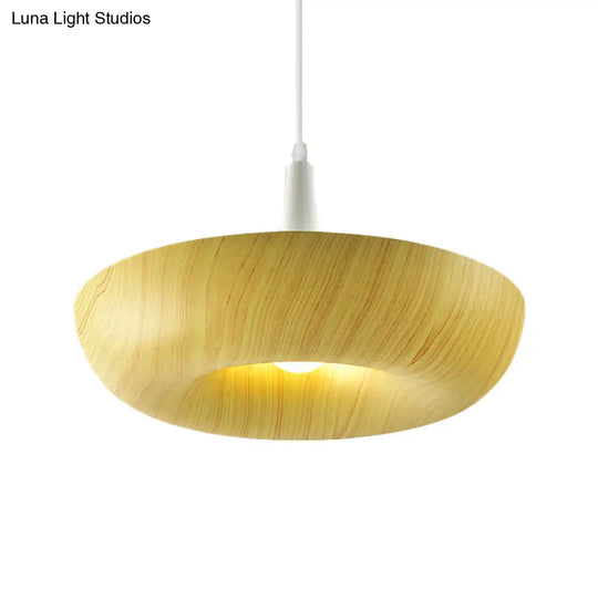 Beige Donut Hanging Light: Minimalist Aluminum Pendant Lamp With Wood Grain Texture – Perfect For