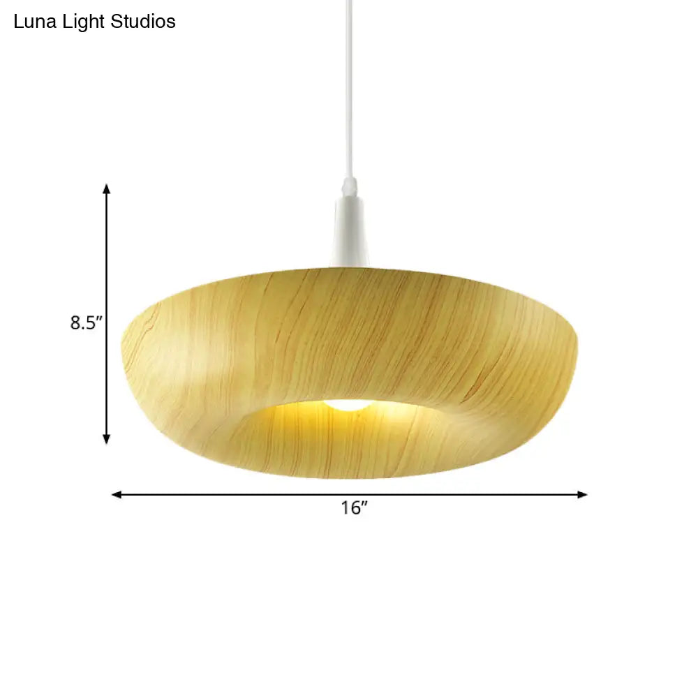 Beige Donut Hanging Light: Minimalist Aluminum Pendant Lamp With Wood Grain Texture – Perfect For