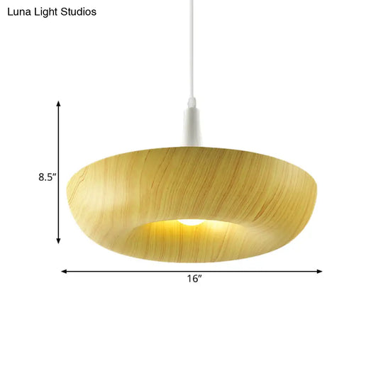 Beige Donut Hanging Light: Minimalist Aluminum Pendant Lamp With Wood Grain Texture – Perfect For