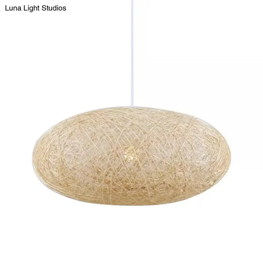 Beige Ellipse Pendulum Light Asia - Rattan Hanging Pendant 16’/19.5’ Wide