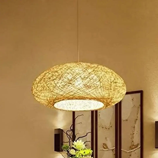Beige Ellipse Pendulum Light Asia - Rattan Hanging Pendant 16’/19.5’ Wide / 16’