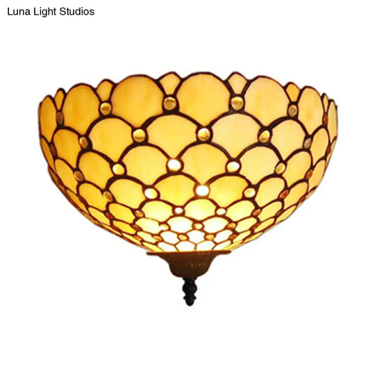 Beige Fish Scale Tiffany Wall Sconce Light With Stained Glass - Perfect For Living Room