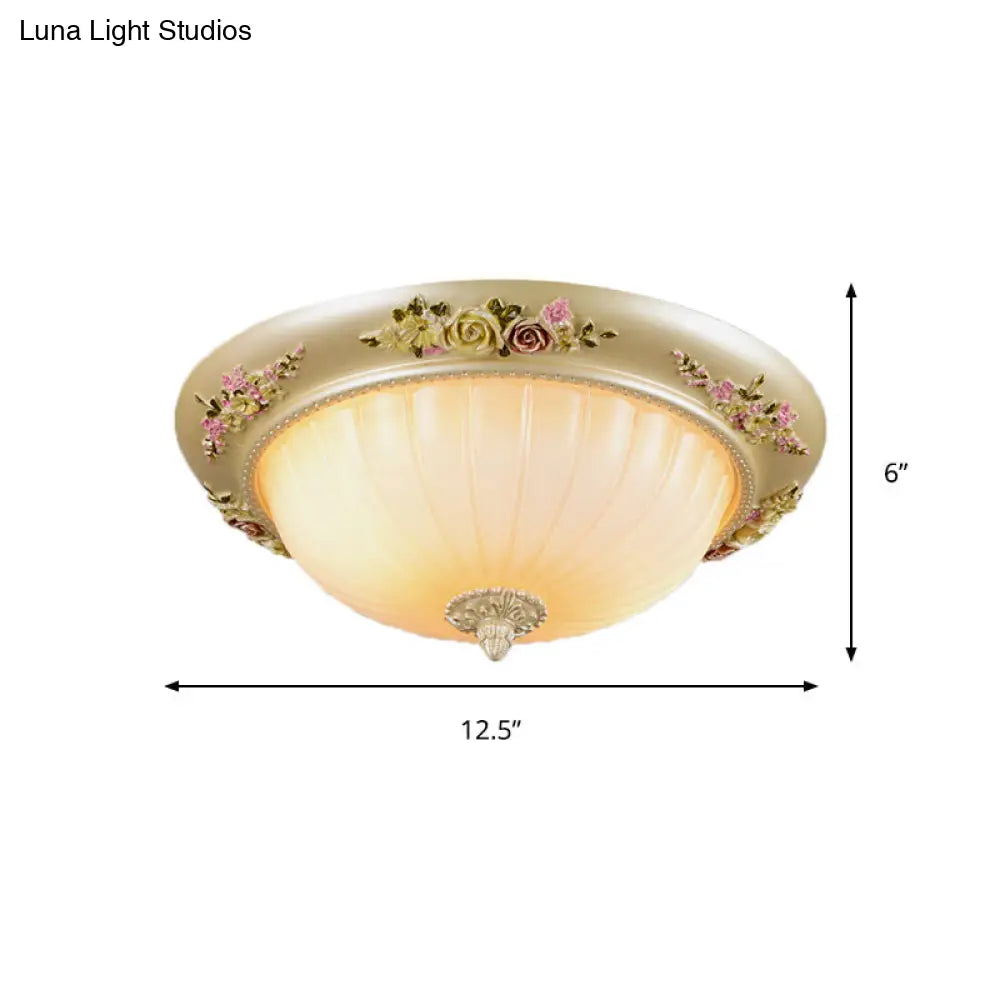 Beige Fluted Glass Flush Light Farmhouse Ceiling Lighting 2/3 - Head 12.5’/14.5’/19’ Width