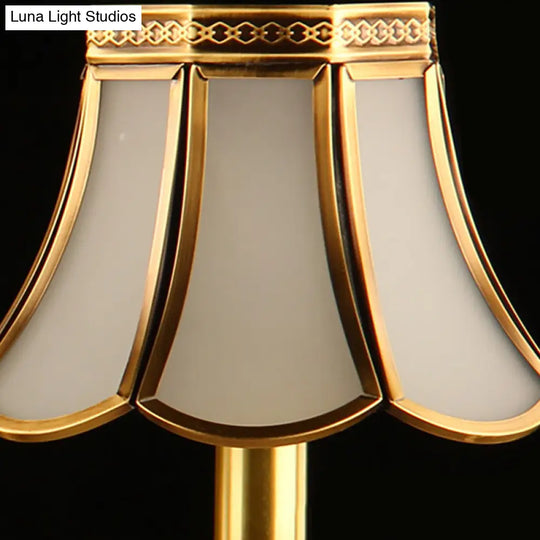 Beige Frosted Glass Pendant Chandelier - Colonial Gold Finish Scalloped Living Room Suspension