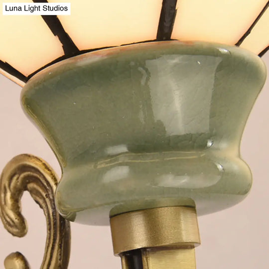 Beige Glass Cone Wall Sconce Lamp - Traditional 2-Head Lighting For Dining Room