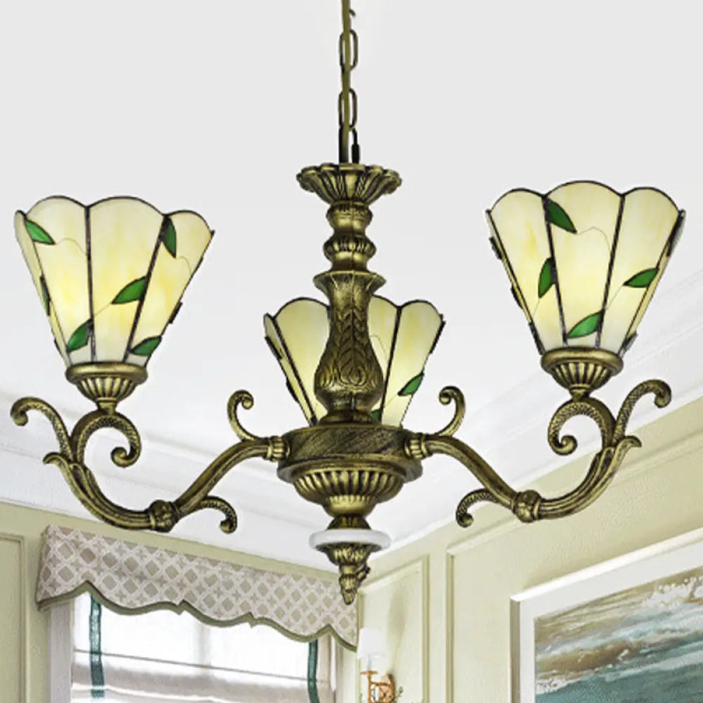 Beige Glass Green Chandelier: Leaf Design 5/9/11 Lights Baroque Style Kitchen Lighting Fixture 3 /