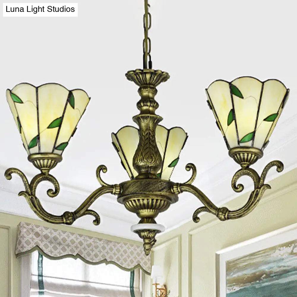 Baroque Suspension Chandelier With Beige Glass And Green Leaf Design - 5/9/11 Lights Ideal For