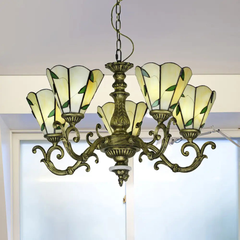 Beige Glass Green Chandelier: Leaf Design 5/9/11 Lights Baroque Style Kitchen Lighting Fixture 5 /