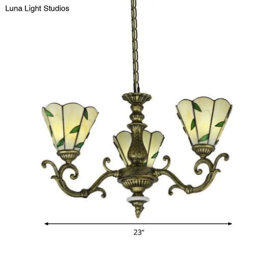 Beige Glass Green Chandelier: Leaf Design 5/9/11 Lights Baroque Style Kitchen Lighting Fixture